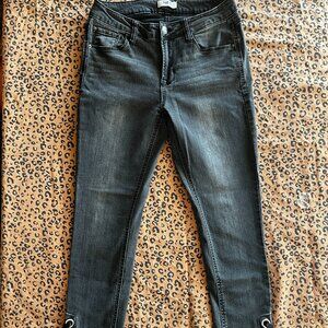 Kensie Jeans Gray Skinny Jeans with Ribbon Lace up Bottoms